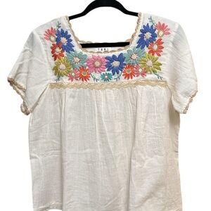 Embroidered Floral Cream Top